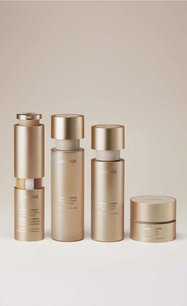 LANEIGE Perfect Renew 3X Lineup Product Image - Signature Serum, Skin Refiner, Emulsion, Cream Advanced