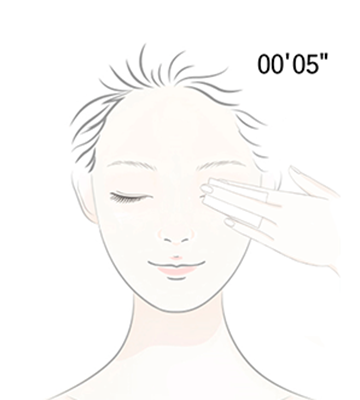 place over the eyes and/or lips so that the formula seeps into the makeup for 5 sec.