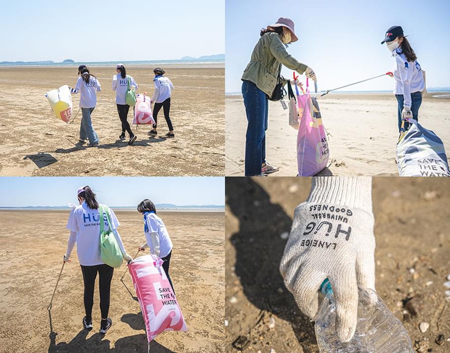 라네즈가 지키는 바다 - 태안 청포대 해변에서 쓰레기 수거 활동을 하는 임직원들