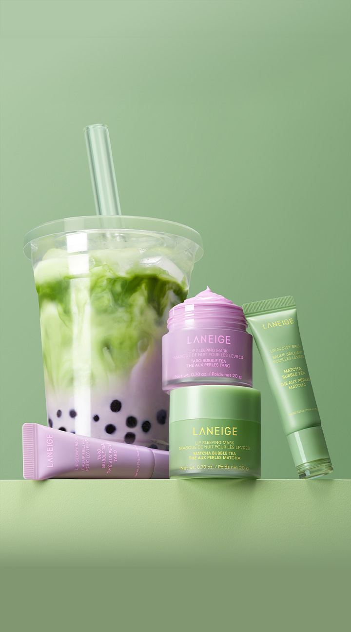 LANEIGE 립 슬리핑 마스크 타로버블티, 립 글로이 밤 타로버블티, 립 슬리핑 마스크 말차버블티, 립 글로이 밤 말차버블티
