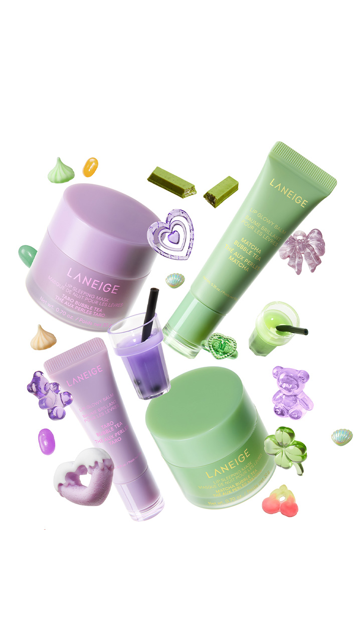 LANEIGE 립 슬리핑 마스크 타로버블티, 립 글로이 밤 타로버블티, 립 슬리핑 마스크 말차버블티, 립 글로이 밤 말차버블티
